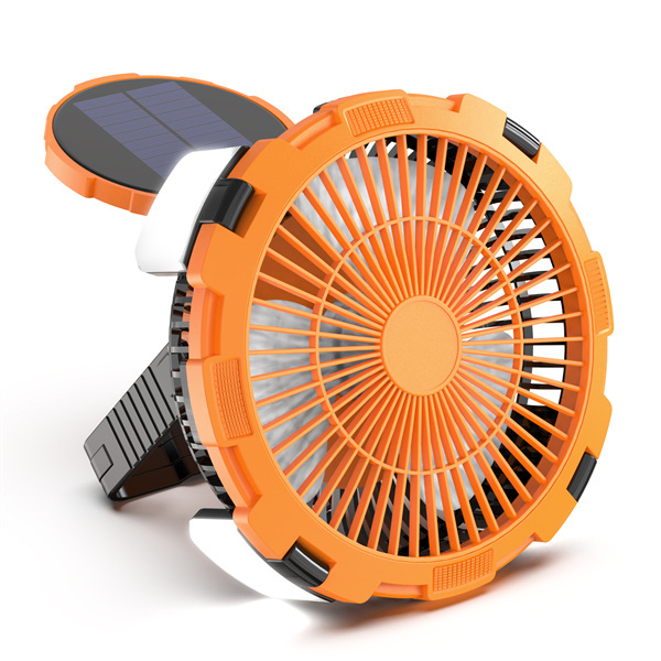 BALACN BL-F901P Solar Fan – Portable Collapsible Camping Solar Powered Fan with LED Lights, Rechargeable Table Fan for Outdoor & Emergency Use （Orange）