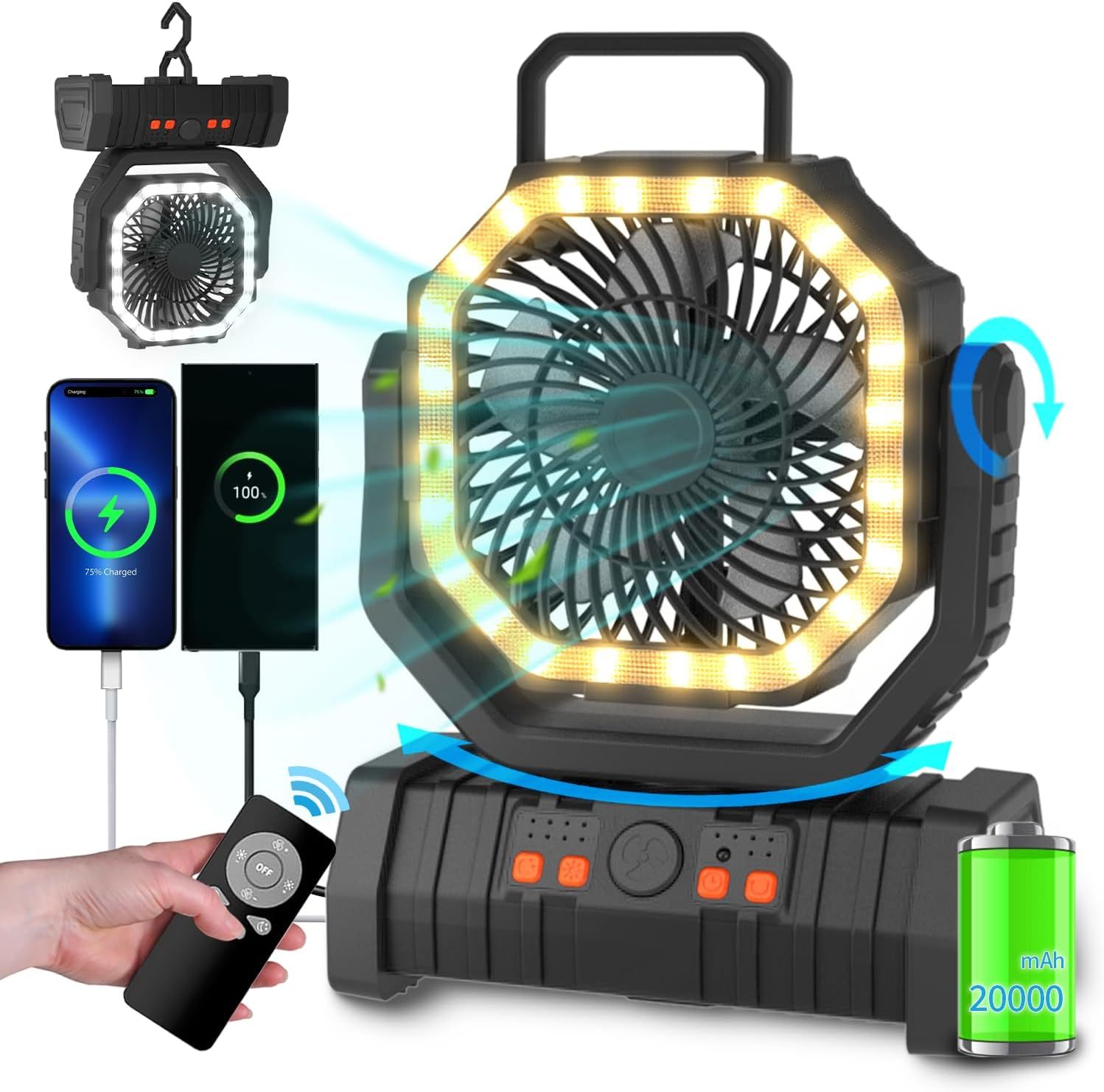 BALACN BL-F6 Camping Fan 20000mAh Battery Powered Fan Rechargeable with LED Lantern Portable Outdoor Tent Fans