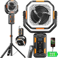 BALACN BL-F21 Camping Fan with Stand 20000mAh Rechargeable Battery Powered Standing Fan with LED Lanterns Portable Tent Fan