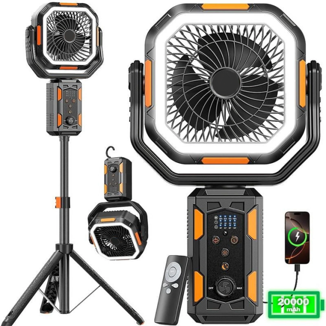 BALACN BL-F21 Camping Fan with Stand 20000mAh Rechargeable Battery Powered Standing Fan with LED Lanterns Portable Tent Fan