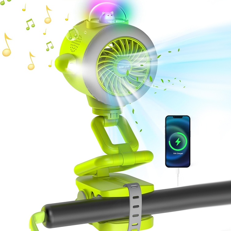 BALACN BL-BF01 Portable Stroller Baby Fan 5000mAh Battery Operated Clip Baby Fan with Color ful LEDs / Flashlight Auto 0scillating Desk Cooling Fan for Car Seat Crib Travel