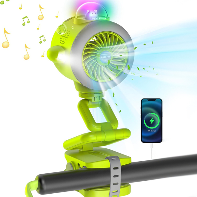 BALACN BL-BF01 迷你可充电婴儿推车风扇​（带彩色 LED 灯 / 手电筒 + 自动摇头功能 – 适配汽车安全座椅、婴儿床、出行场景）