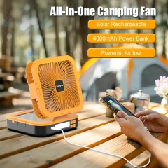 Solar Camping Fan F915｜Portable Cooling with Sun Power & LED Light