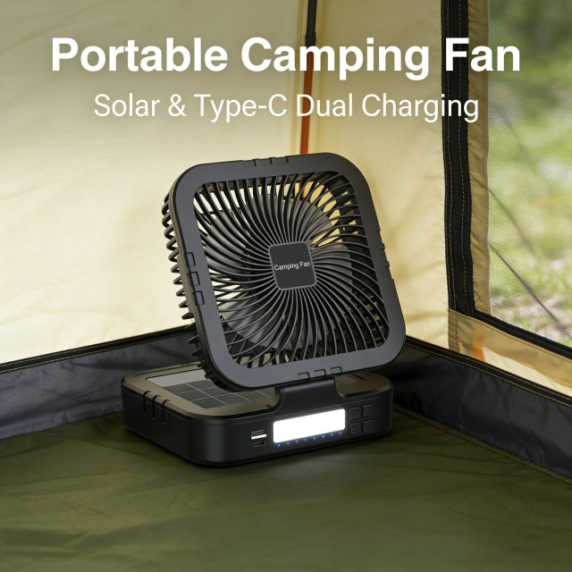 Solar Camping Fan F915｜Portable Cooling with Sun Power & LED Light