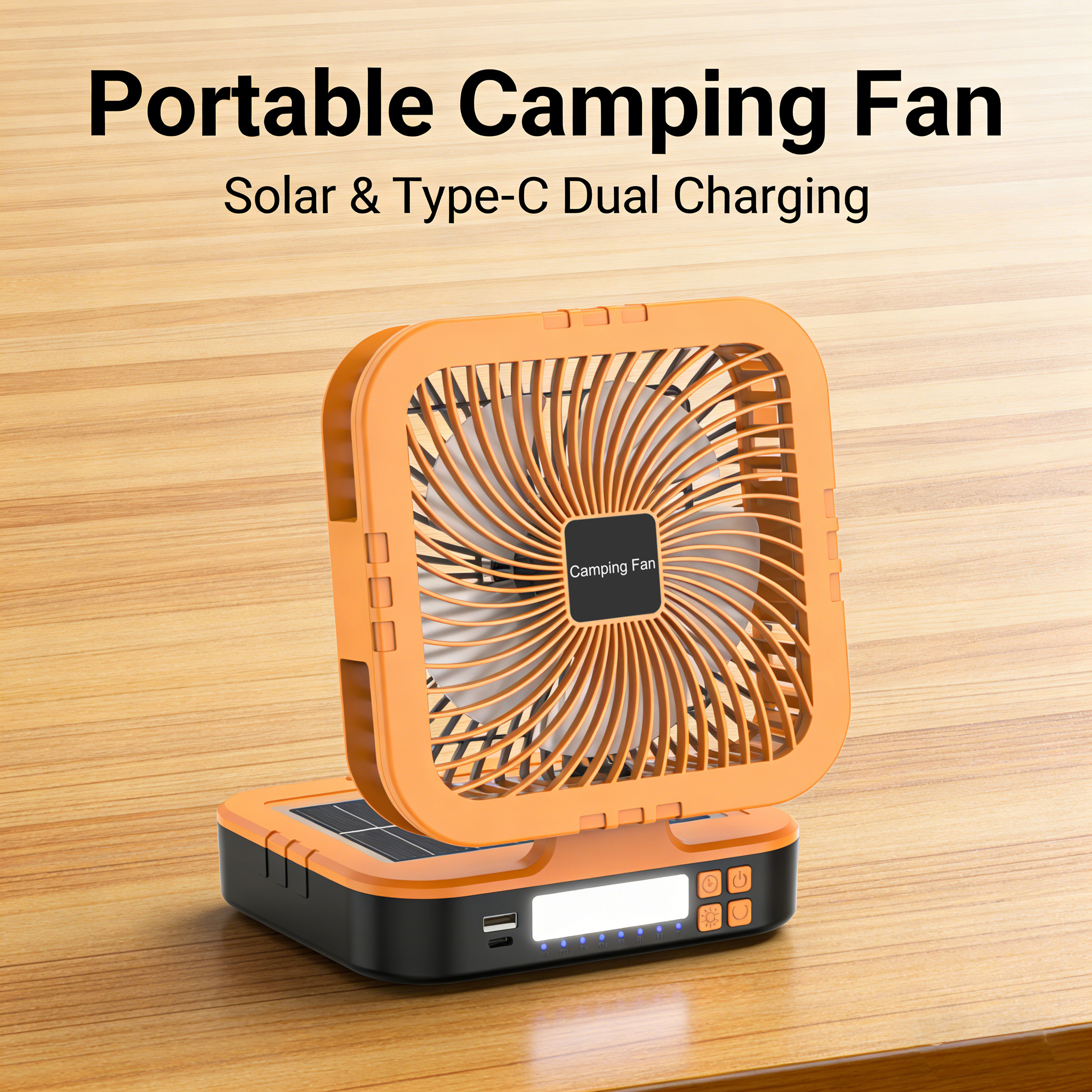 Solar Camping Fan F915｜Portable Cooling with Sun Power & LED Light