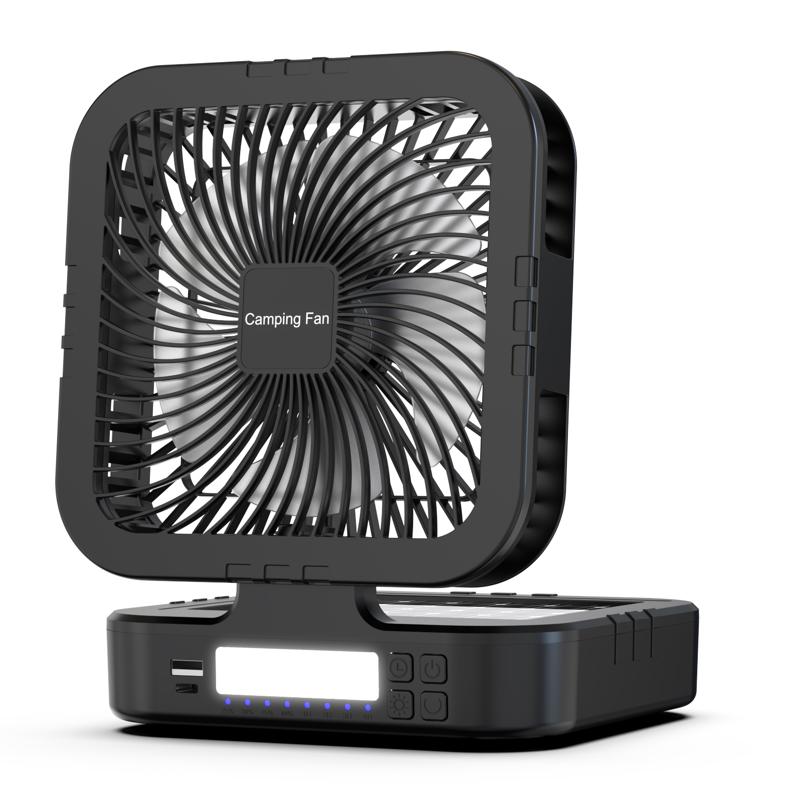 Solar-Powered F915 Camping Fan with Oscillation & LED Light