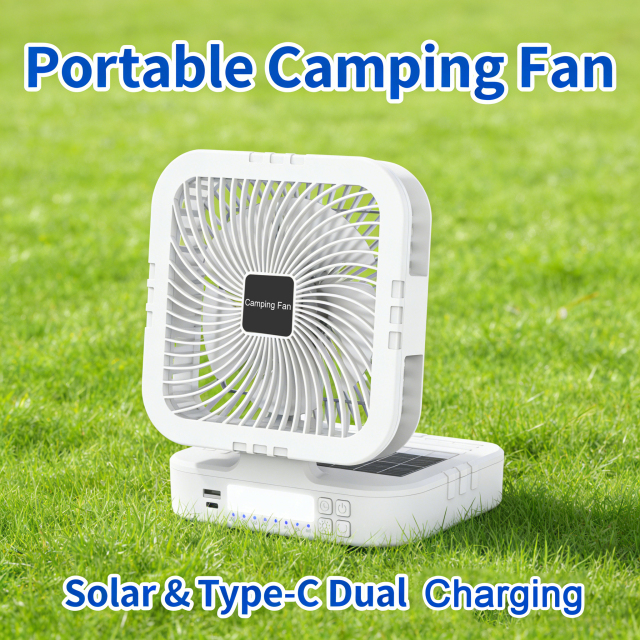 Solar Camping Fan F915｜Portable Cooling with Sun Power & LED Light