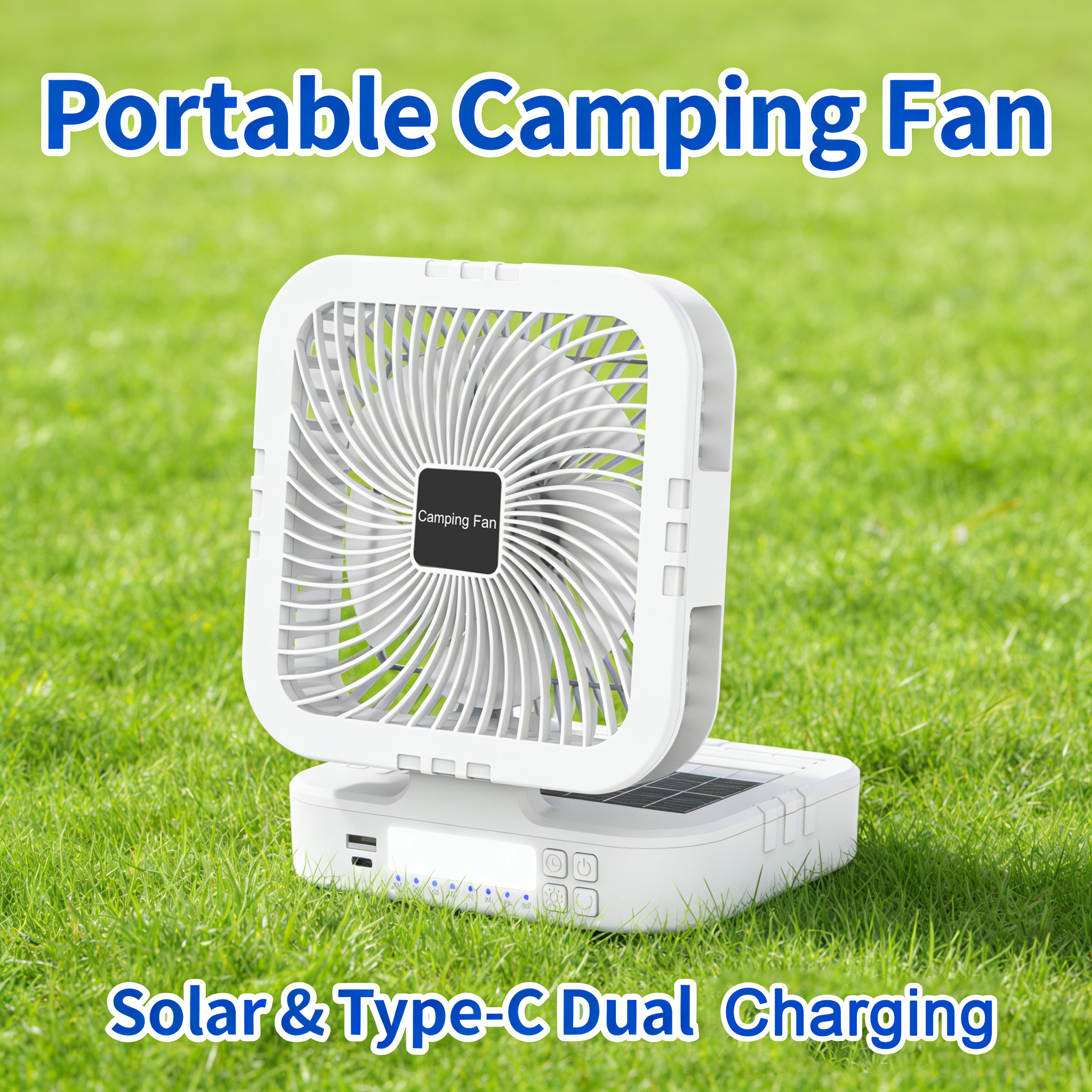 Solar-Powered F915 Camping Fan with Oscillation & LED Light