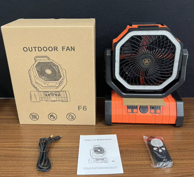 Ventilador de Acampamento ao Ar Livre F6 com Luz LED Integrada