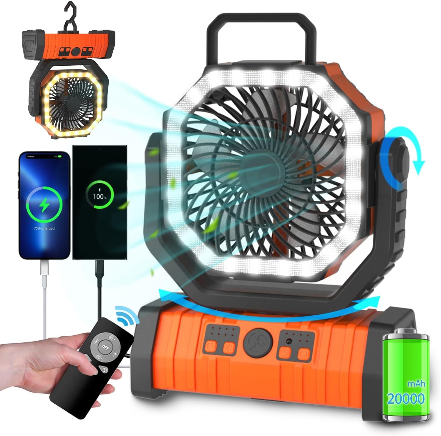 F6 Outdoor Camping Fans with Built in LED Light