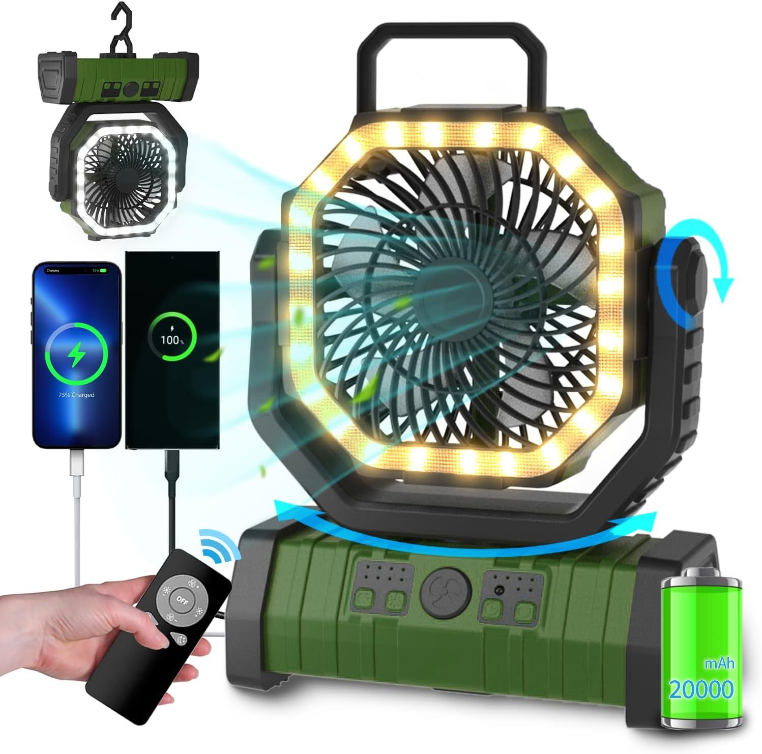 F6 Outdoor Camping Fans with Built in LED Light