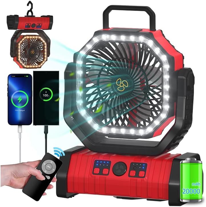 F6 Outdoor Camping Fans with Built in LED Light