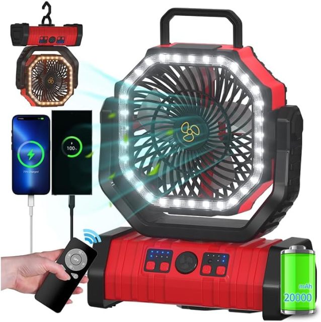 Ventilador de Acampamento ao Ar Livre F6 com Luz LED Integrada