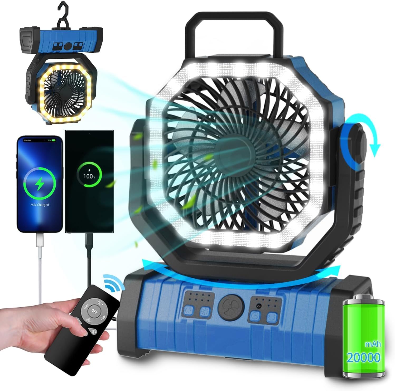 F6 Outdoor Camping Fans with Built in LED Light