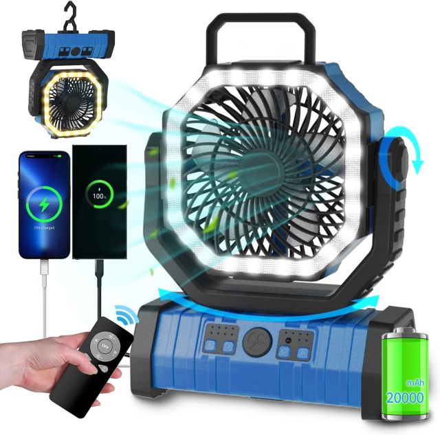 Ventilador de Acampamento ao Ar Livre F6 com Luz LED Integrada
