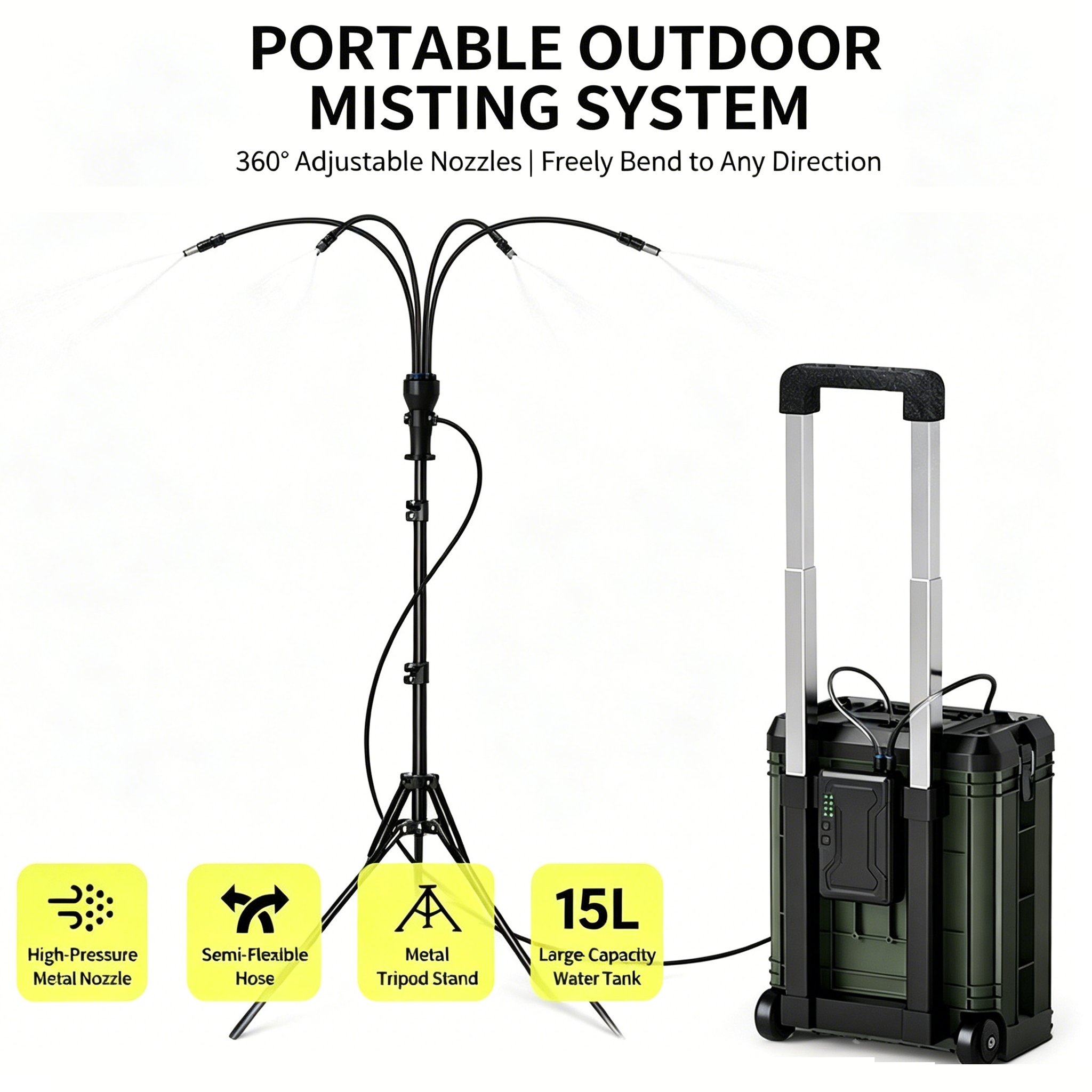 15L Standing Water Mister Battery Operated 8H 4 Spray Modes Anti Smoke Anti Dust