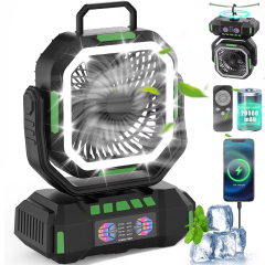 F22 40000mAh Rechargeable Camping Fan with LED Light, Remote Control & Timer – Portable Battery Operated Fan for Camping, RV and Emergency Use