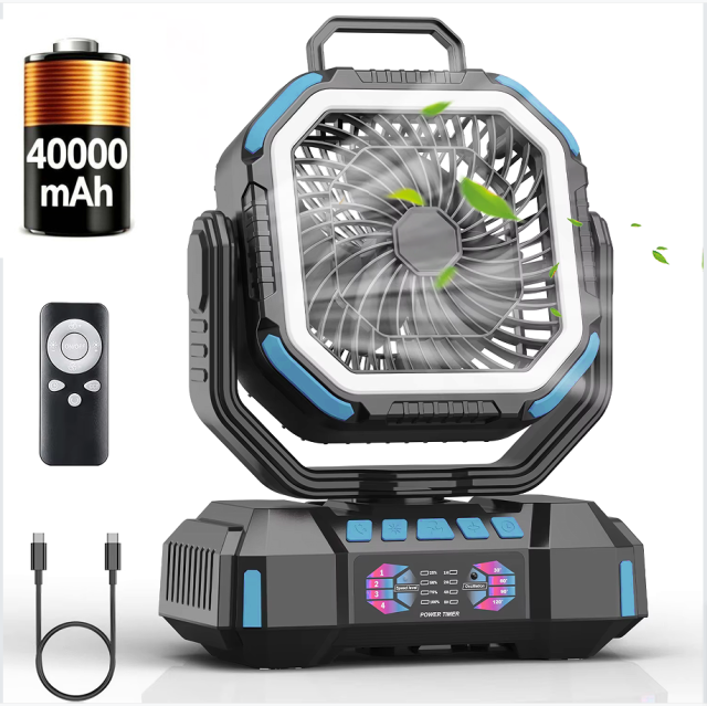 F22S 40000mAh Rechargeable Camping Fan with LED Light & Remote Control