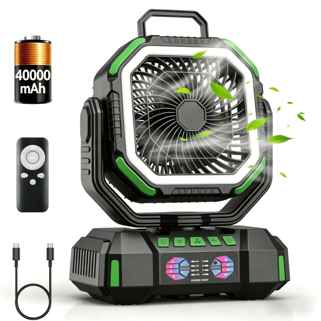 F22S 40000mAh Rechargeable Camping Fan with LED Light & Remote Control