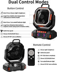 F22 40000mAh Rechargeable Camping Fan with LED Light, Remote Control & Timer – Portable Battery Operated Fan for Camping, RV and Emergency Use