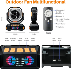 F22 40000mAh Rechargeable Camping Fan with LED Light, Remote Control & Timer – Portable Battery Operated Fan for Camping, RV and Emergency Use