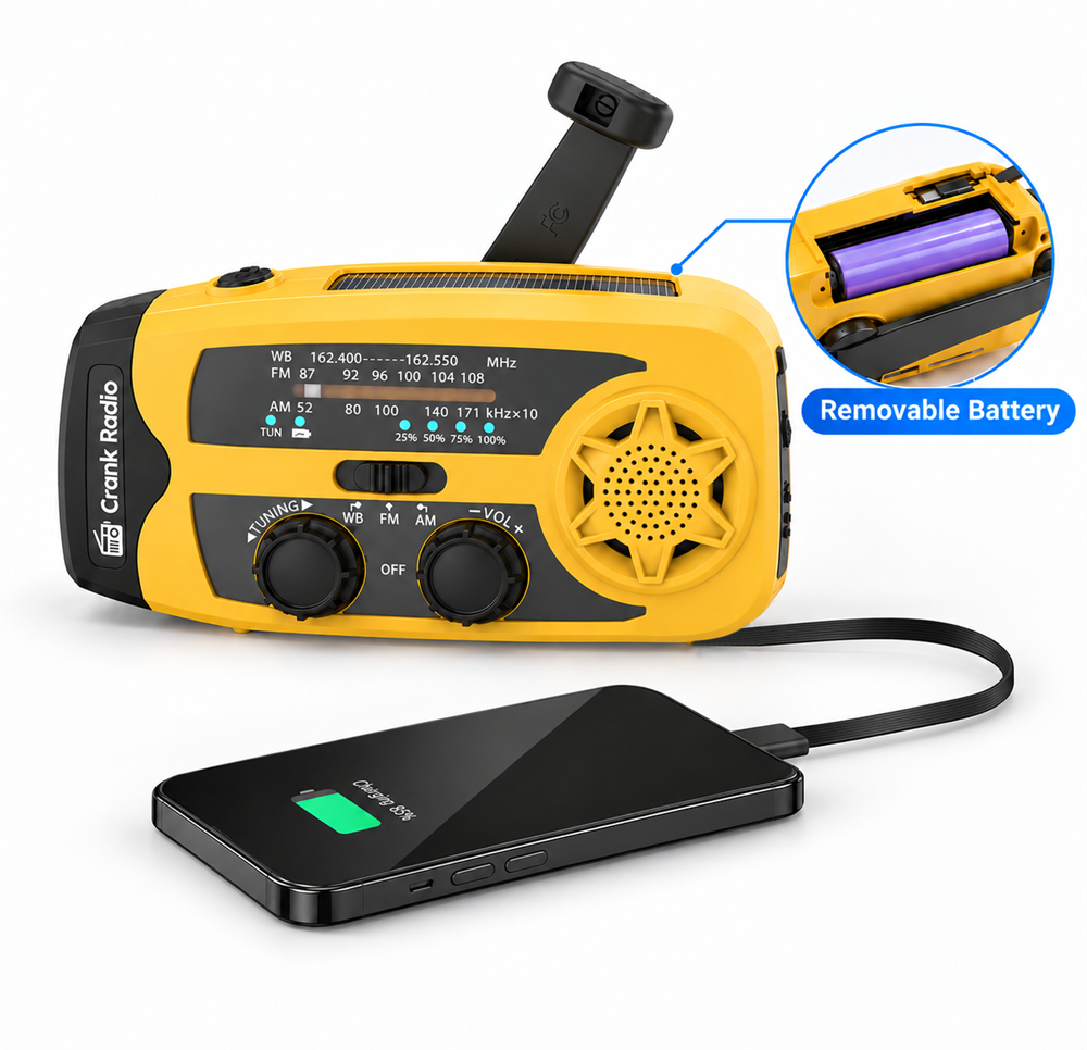 086B Solar Hand Crank Emergency Radio with AM/FM NOAA Weather Alert, LED Flashlight and USB Phone Charger for Camping & Outdoor Survival