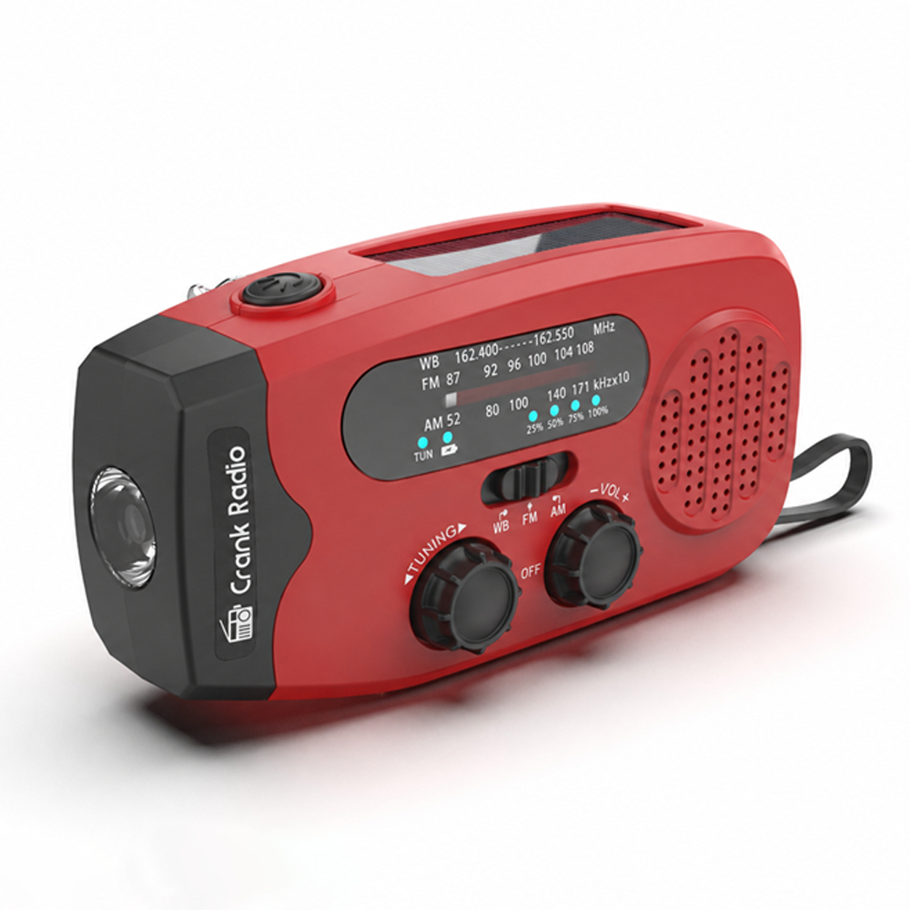 NOAA Weather Radio Emergency Kit with Solar Hand Crank Charging, LED Flashlight & USB Phone Charger for Camping Survival