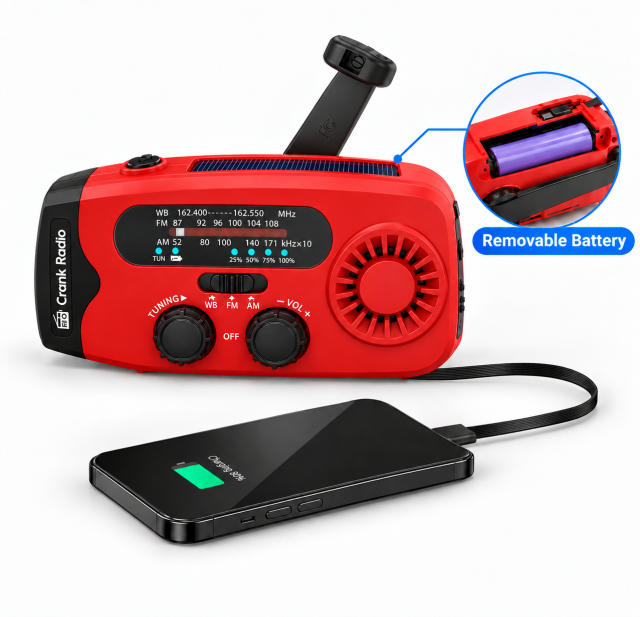 086C Portable NOAA Emergency Weather Radio with 2000mAh Battery, Solar Hand Crank Charger, AM/FM Radio, LED Flashlight & USB Phone Charger for Camping Survival