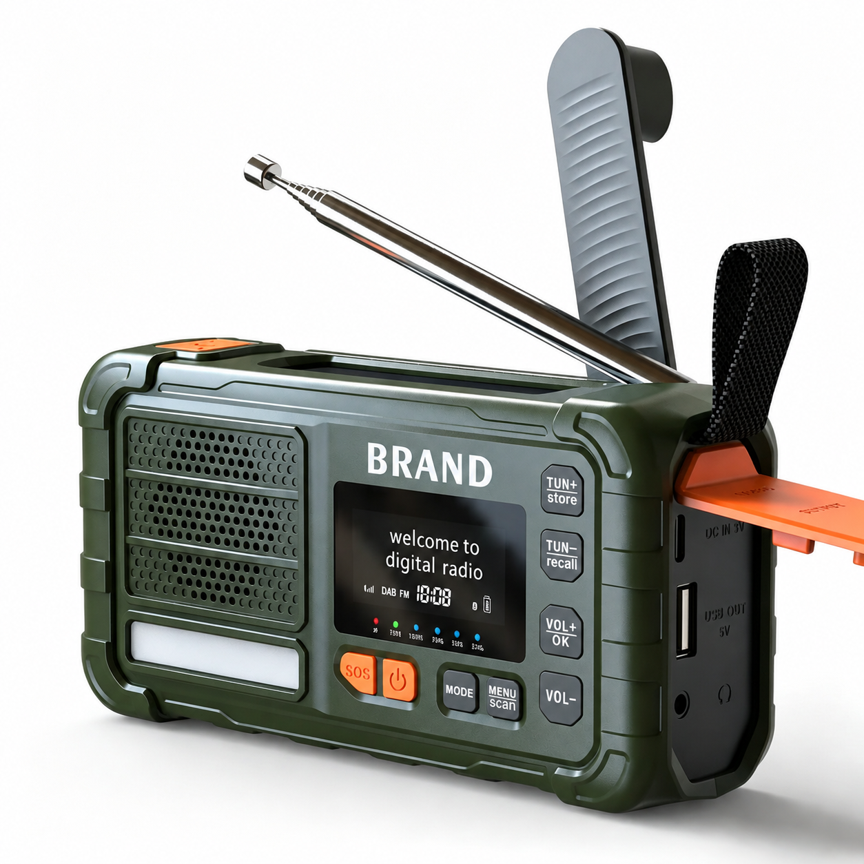 MD-9D Portable DAB Emergency Radio with Solar Charging, Hand Crank, Bluetooth & SOS Light