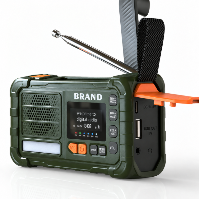 MD-9D Portable DAB Emergency Radio with Solar Charging, Hand Crank, Bluetooth & SOS Light