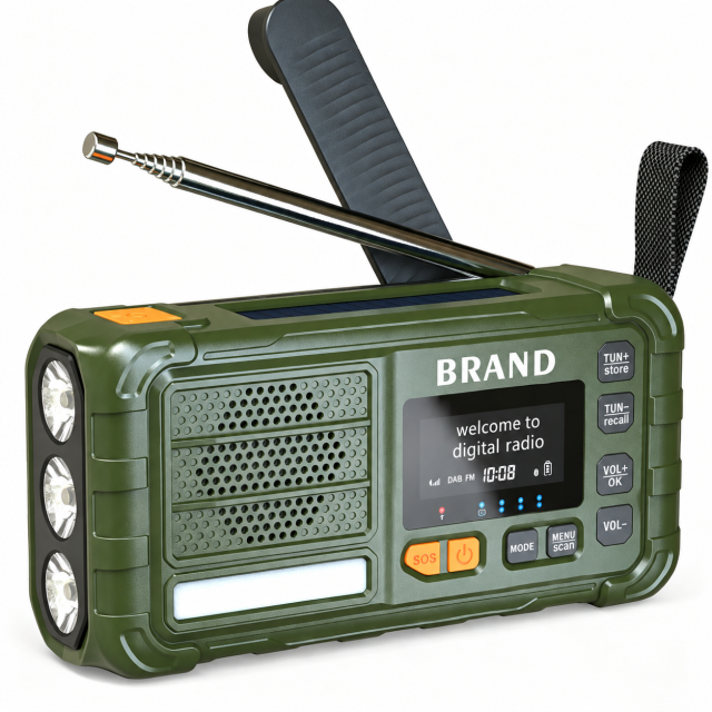 MD-9D Portable DAB Emergency Radio with Solar Charging, Hand Crank, Bluetooth & SOS Light
