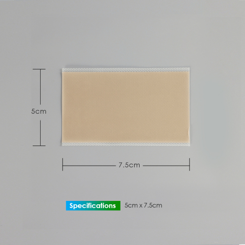 Silicone scar sheet, size 5 cm X 7.5 cm, thickness 0.35mm, color brown, scar care solution