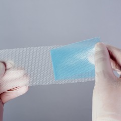 Silicone scar sheet, size 4 cm X 15 cm, color blue, scar care solution