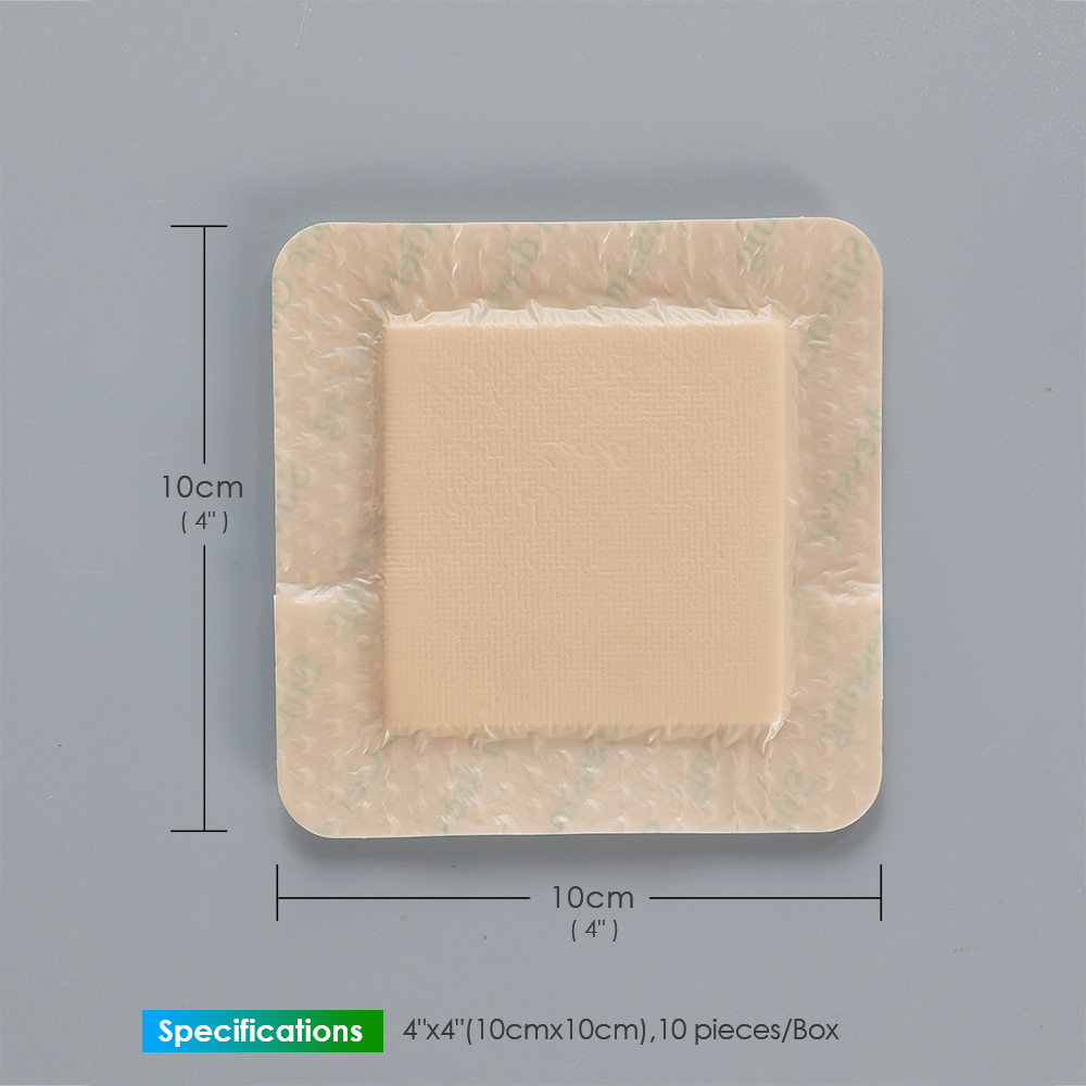 Silicone Adhesive Foam Dressing With Border, Size 10 cm x 10 cm / 4'' x 4'', Advanced Wound Care Solution