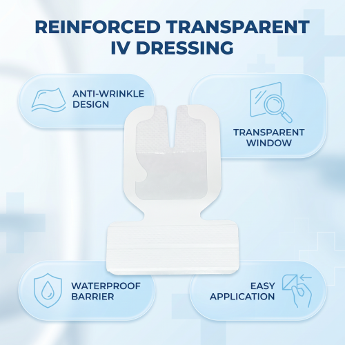 Transparent Reinforced IV Dressing, 5 x 5.7 cm | Extra Securement IV Film Dressing