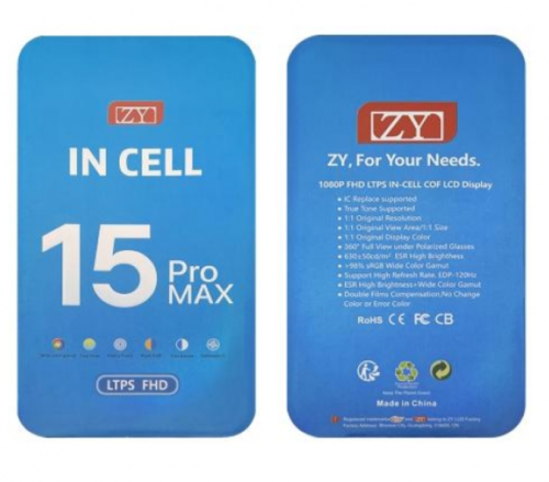 IPhone 15Pro Max ZY 国产背光屏 黑 FHD (LTPS) 1080P (刷新率：120HZ)