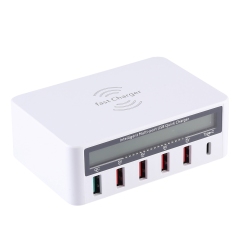 Wireless Smart USB Display Charger WLX-818P (PD 20W+QC1.0 18W 4 USB 100W)