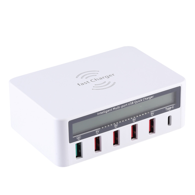 Wireless Smart USB Display Charger WLX-818P (PD 20W+QC1.0 18W 4 USB 100W)