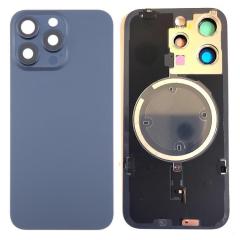 IPhone 15Pro Cover Posteriore Di Vetro + Supporto Fotocamera E Magnete Per NFC Blu