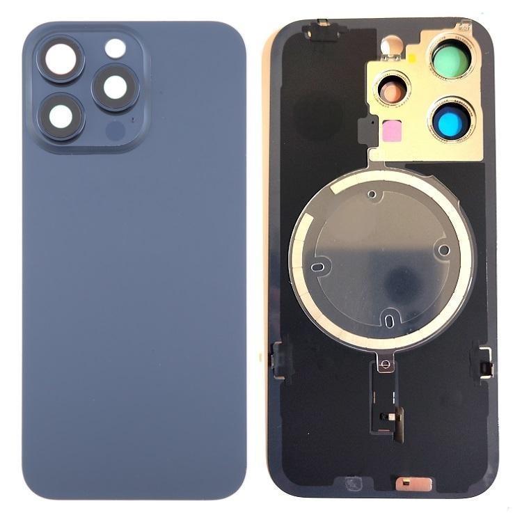 IPhone 15Pro Cover Posteriore Di Vetro + Supporto Fotocamera E Magnete Per NFC Blu