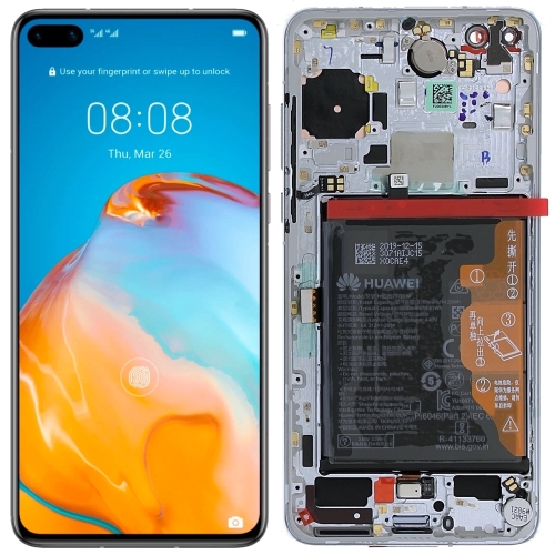 Huawei P40 Display ORIGINALE + Frame + Batteria Service Pack Bianco ANA-NX9 ANA-LX4
