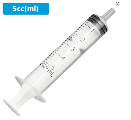 Siringa di plastica da 5 ml, senza ago