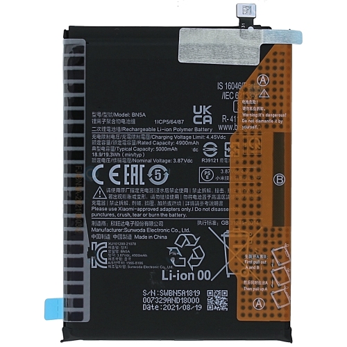 Batteria De Grande Capacita 5000mAh BN5A Xiaomi Redmi Note 10 5G Redmi 10 Redmi 10 2022 Poco M3Pro 5G M2103K19G M2103K19C 21121119SG M2103K19PG M2103K19PI (Prodotto Nello Stabilimento Di Deji, Senza Logo)