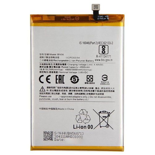 Batteria De Grande Capacita 5000MAH BN56 Xiaomi Redmi 9A Redmi 9AT Redmi 9C Redmi 10A Poco M2 Pro Redmi A1 220733SI Redmi A1Plus 220733SFG Redmi A2 Redmi A2Plus (Prodotto Nello Stabilimento Di Deji, Senza Logo)
