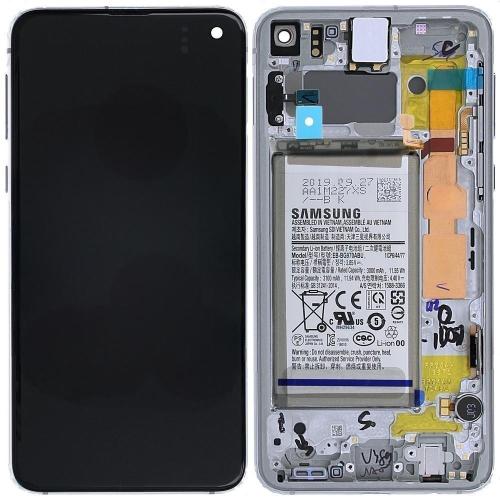 Samsung S10E G970F Display Originale + Frame + Batteria Service Pack Bianco