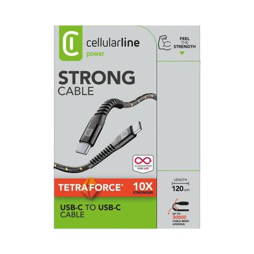 Cavo dati CellularLine Tetra Force USB-C a USB-C da 1,2 m Nero
