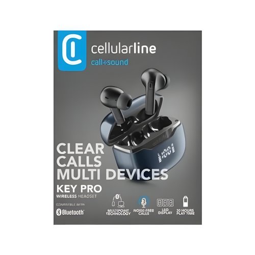 Cellularline Key Pro Auricolari Bluetooth Con Custodia Di Ricarica, Display LED e Funzione ENC