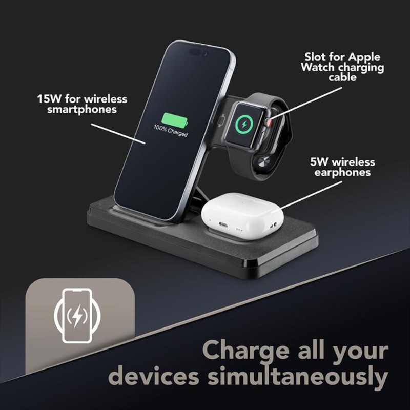 TEKNOLL 2IN1 Caricabatterie Wireless Stazione di ricarica rapida da 15 W