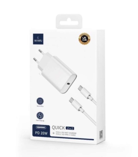 WIWU WI-UO01 QUICK C-C 20W PDCARICATORE RICARICA RAPIDA CON CAVO C-C BIANCO