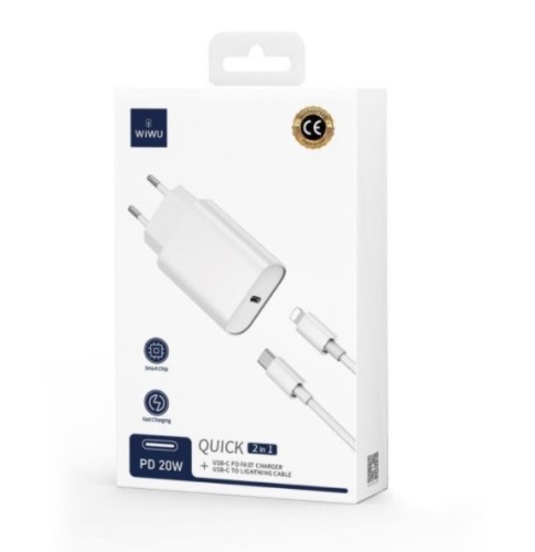 WIWU WI-UO01 QUICK C-L 20W CARICATORECON CAVO BIANCO WIWU WI-U001 20W C-L